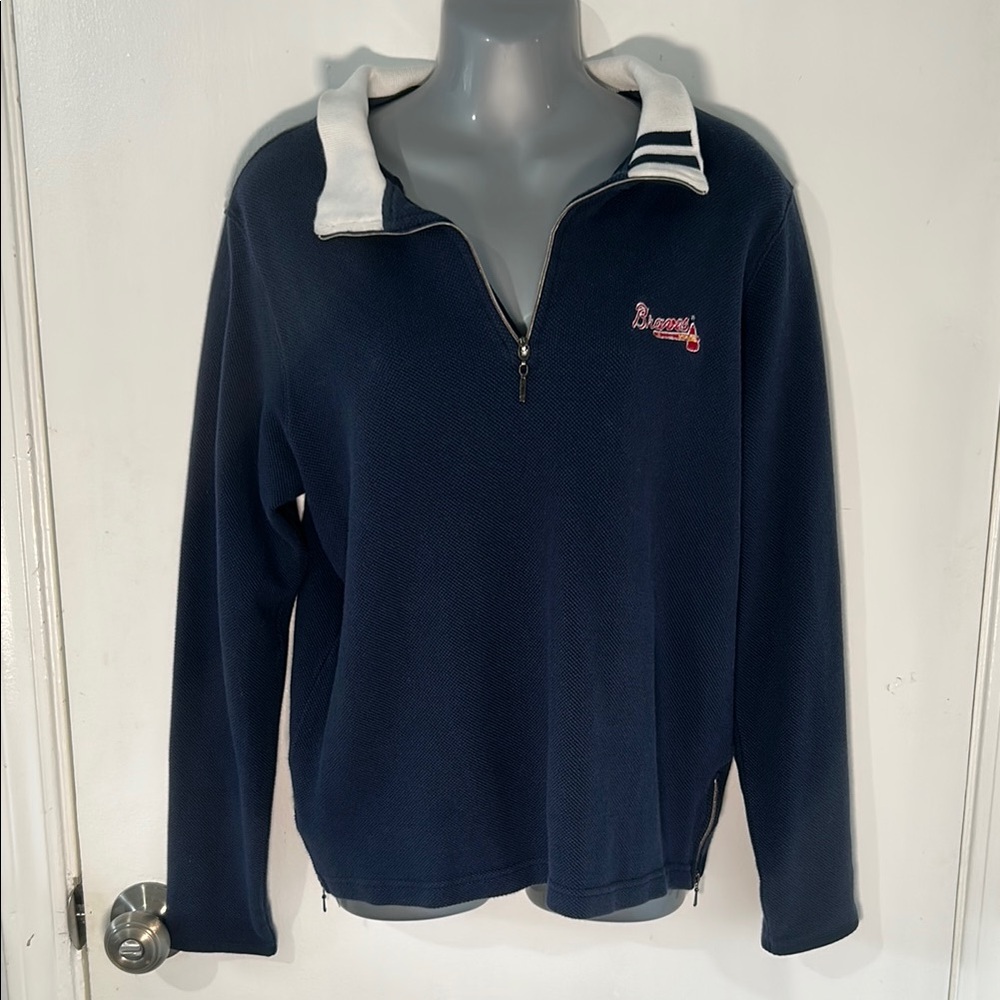 Retro Sport Antigua Atlanta Braves Blue Zip Up Sweater Large - Picture 2 of 7